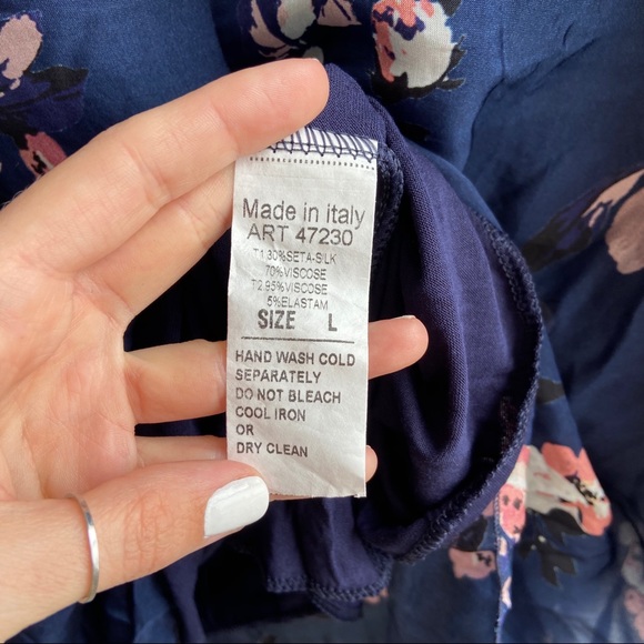 Lola Blue Silk Floral Ruffle Sleeve Tiered Blouse - Picture 7 of 8